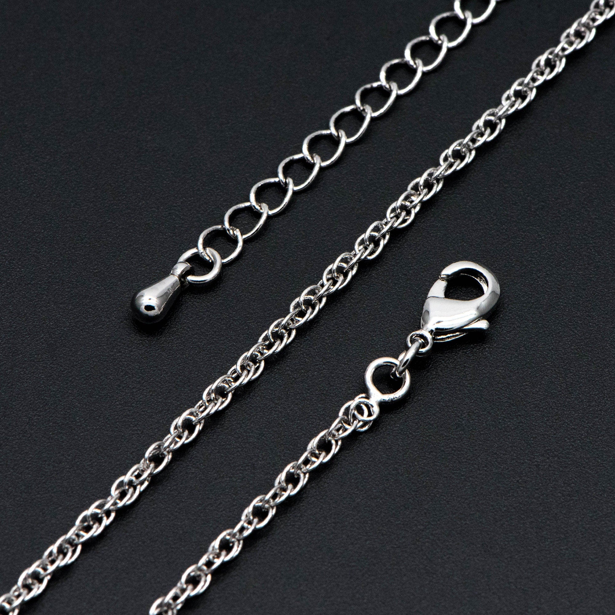 Silver tone Rope Chain Necklaces 18-20 Inch, Adjustable with Extender, Rhodium plated Brass Chains (#LK-490)